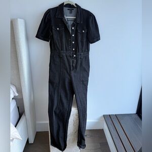 Denim Puff Sleeve Jumpsuit
